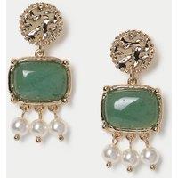 Per Una Natural Stone Pearl Effect Drop Earrings Green