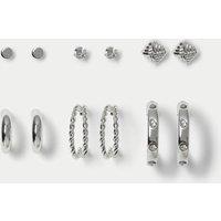 M&S 6 Pack Stone Hoop and Stud Multipack Silver