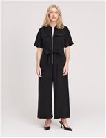 Finery London Short Sleeve Cropped Wide Leg Jumpsuit Khaki