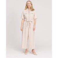 Finery London Short Sleeve Cropped Wide Leg Jumpsuit Stone
