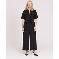 Finery London Short Sleeve Cropped Wide Leg Jumpsuit Black