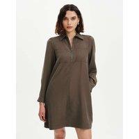 Finery London Collared Zip Up Mini Shirt Dress Khaki