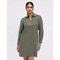 Finery London Collared Zip Up Mini Shirt Dress Khaki