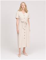 V-Neck Button Through Midi Shirt Dress