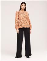 Finery London Cotton Rich Printed Button Detail Top Orange Mix