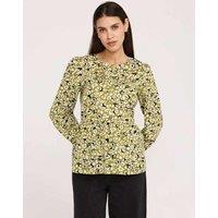 Finery London Cotton Rich Printed Button Detail Top Green Mix