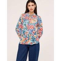 Finery London Burnout Jersey Floral Tie Neck Blouse Green Mix
