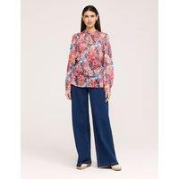 Finery London Burnout Jersey Floral Tie Neck Blouse Pink Mix