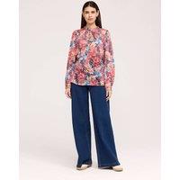 Finery London Burnout Jersey Floral Tie Neck Blouse Pink Mix