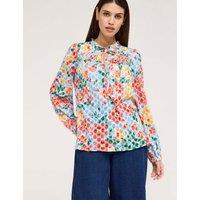 Finery London Burnout Jersey Floral Tie Neck Blouse Blue Mix