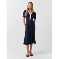 Ghost Contrast Collar Midi Shirt Dress Navy