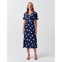 Ghost Crepe Spot V-Neck Midi Tea Dress Navy Mix