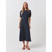 Ghost Spot Print Collared Button Midi Tea Dress Navy Mix