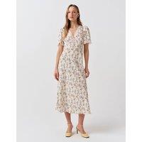 Ghost Crepe Floral Lace Midi Tea Dress Ivory Mix