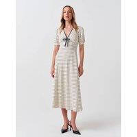 Ghost Crepe Spot Print V-Neck Midi Dress Ivory Mix