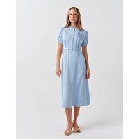 Ghost Crepe Round Neck Midi Waisted Tea Dress Light Blue