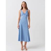Ghost Crepe Polka Dot V-Neck Midi Tea Dress Blue Mix