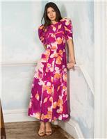 RO&ZO Lyocell Rich Floral Midaxi Waisted Dress Pink Mix