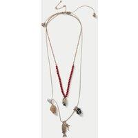 M&S Beaded Multi Long Pendant Necklace Red Mix