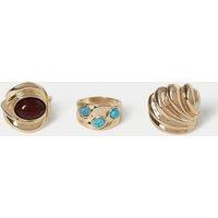 M&S 3 Pack Bright Stone Rings Gold