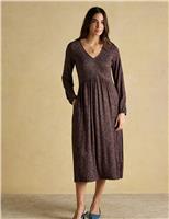 Joules Jersey Floral V-Neck Midi Skater Dress Brown Mix