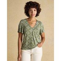 Joules Printed V-Neck Top Khaki Mix