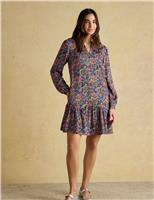 Joules Ditsy Floral V-Neck Mini Drop Waist Dress Navy Mix