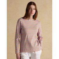 Joules Pure Cotton Striped Slash Neck Top Blue Mix