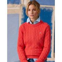 Joules Pure Cotton Cable Knit Crew Neck Jumper Red
