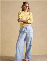 Joules Pure Cotton Striped Wide Leg Trousers Blue Mix