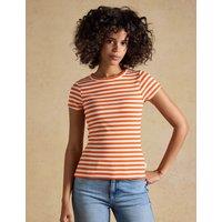 Joules Cotton Rich Ribbed Striped Crew Neck T-Shirt Orange Mix