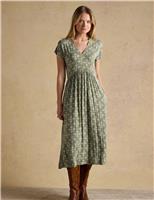 Joules Jersey Geometric V-Neck Midi Skater Dress Khaki Mix