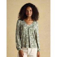 Joules Floral V-Neck Top Khaki Mix
