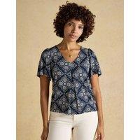 Joules Printed V-Neck Top Navy Mix