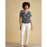 Joules Printed V-Neck Top Navy Mix