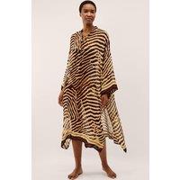Monsoon Animal Print Tie Neck Midi Kaftan Beige Mix