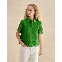 HOBBS Pure Cotton Broderie Collared Shirt Green
