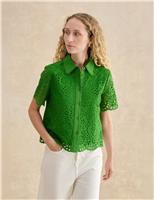 HOBBS Pure Cotton Broderie Collared Shirt Green