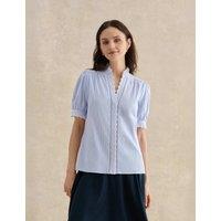 HOBBS Cotton Blend Striped Broderie Detail Blouse Blue Mix