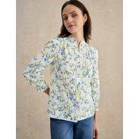 HOBBS Pure Cotton Floral V-Neck Blouse White Mix