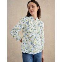 HOBBS Pure Cotton Floral V-Neck Blouse White Mix