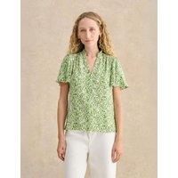 HOBBS Floral Notch V-Neck Angel Sleeve Blouse Green Mix