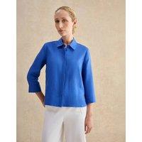 HOBBS Pure Linen Collared Blouse Blue