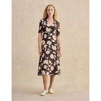 HOBBS Jersey Floral V-Neck Skater Dress Brown Mix