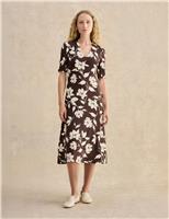 HOBBS Jersey Floral V-Neck Skater Dress Brown Mix
