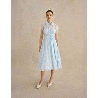 HOBBS Floral Tie Waist Knee Length Skater Dress Blue Mix