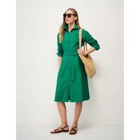 Crew Clothing Belted Midi Shirt Dress with Linen Emerald