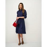 Crew Clothing Belted Midi Shirt Dress with Linen Navy