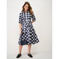 Crew Clothing Belted Midi Shirt Dress with Linen Blue Mix