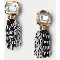 M&S Beaded Tassel Drop Earrings White Mix